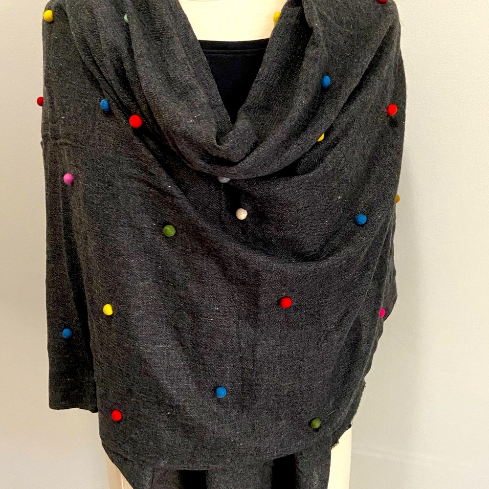100% cashmere Pom Pom shawl